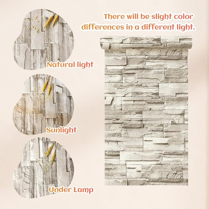 Jeweluck Stone Wallpaper Peel and Stick Brick Wallpaper 17.7”×590.5” Brick - Image 6