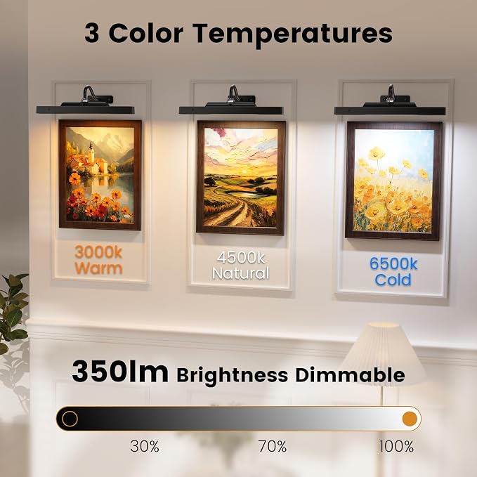 Wireless Picture Lights 12", 4400mAh Battery Powered Cordless Wall Lights - Image 3