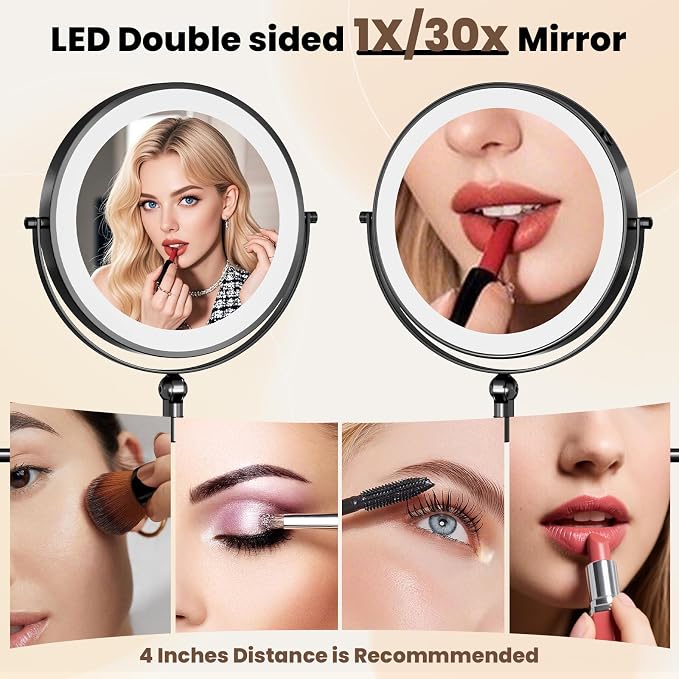 9" Wall Mounted LED Lighted Makeup Vanity Mirror - 4000mAh Rechargeable Double - Image 6