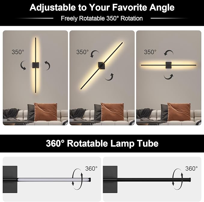 Wall Sconces Set of Two with Remote Control, 39.4 in Dimmable Black Battery - Image 6
