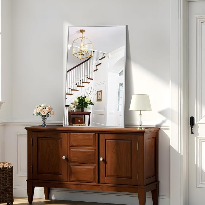 KOCUUY Silver Framed Mirror, HD Tempered Glass, Anti-Rust Frame, Modern Design - Image 6