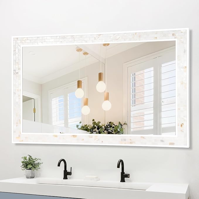 Tanmicoshomy 26 x 40 Inch Rectangle Bathroom Mirror, Natural Shell Framed by Tanmicoshomy