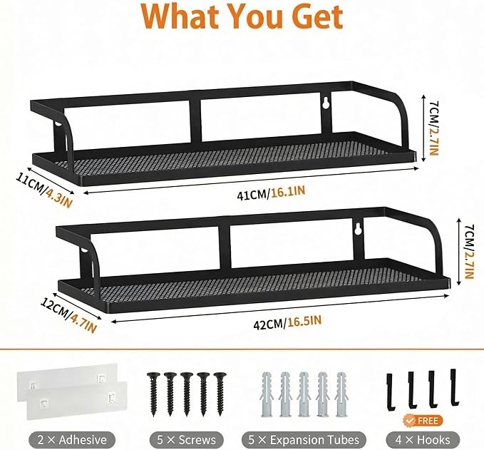 PUSDON 2-Pack 16.5" Extra Long Slim Hollowout Shower Caddy, Wall Mount Spice - Image 3