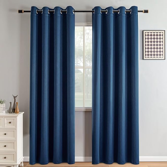 IGEMAEVE Navy Blue Blackout Curtains 84 Inch Length 2 Panels Set, Grommet by IGEMAEVE