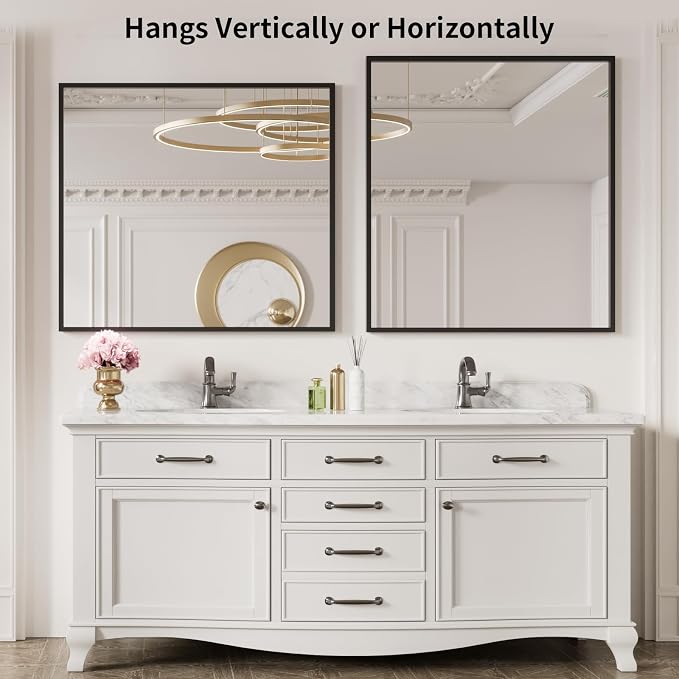 LOAAO 40"X36" Black Rectangle Bathroom Mirror Wall, Matte Black Aluminum Alloy - Image 3
