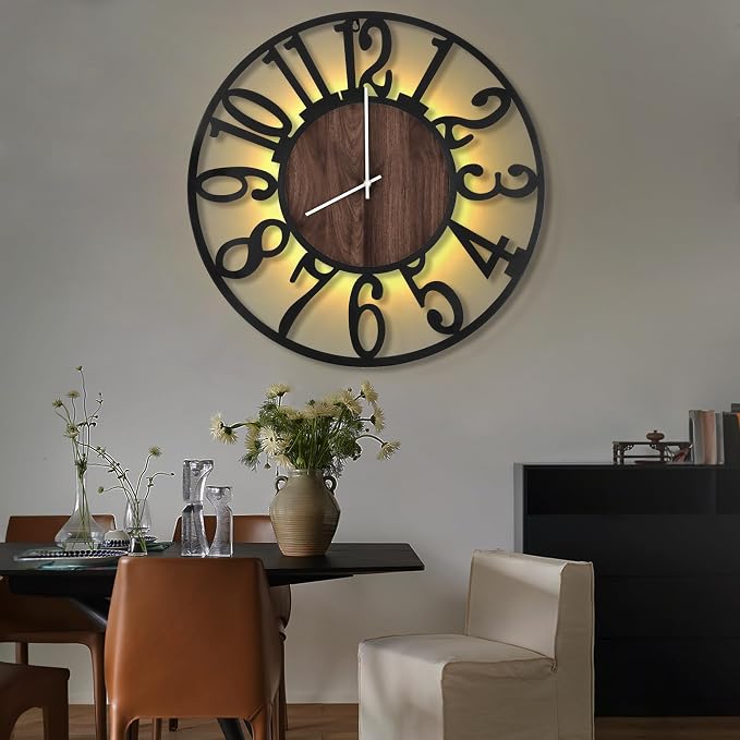 LEIKE Large LED Wall Clocks, Non Ticking, Battery Operated Rustic Round Modern - Image 5