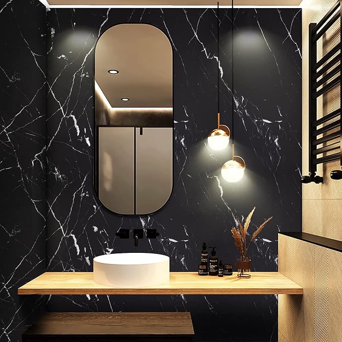practicalWs 11.8"×78.7" Black Marble Contact Paper Matte Peel and Stick Kitchen - Image 3