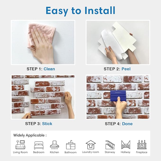 COMSTICKC 3D Faux Brick Wall Panels Peel and Stick, Small Size Self Adhesive - Image 9