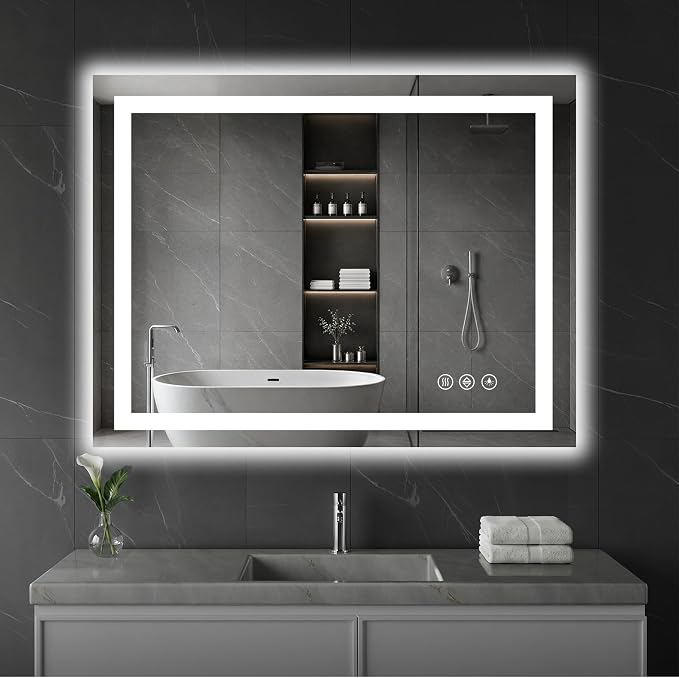 Koonmi 40"x30" LED Mirror for Bathroom, 90CRI Anti-Fog Vanity Mirror by KOONMI