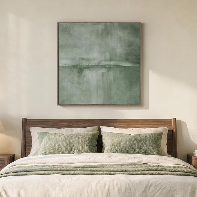 Large Framed Green Abstract Wall Art, Modern Minimalist Sage Green Canvas - Image 3