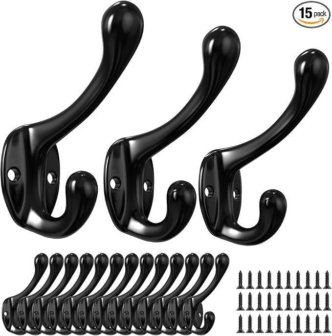 Coat Hooks, 16 Pack Black Metal Heavy Duty Screw-in Wall Hooks by ZBDPOVT