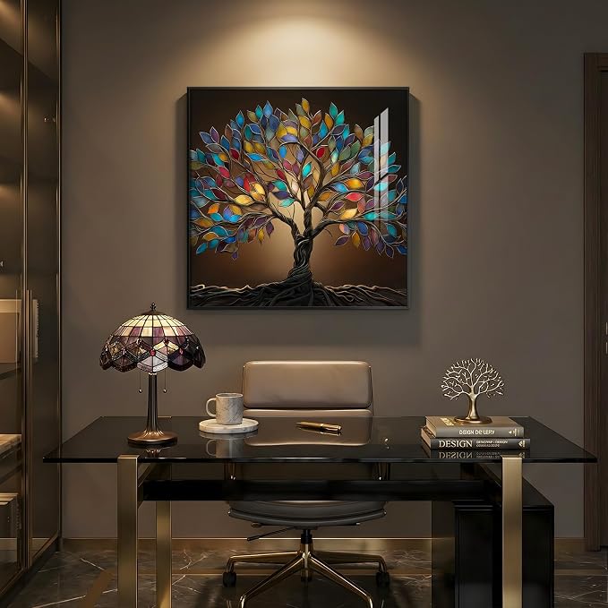 Framed Square Tree of Life Wall Art, Modern Contemporary Tree Painting Prints - Image 2