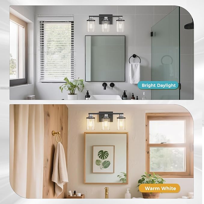 DORESshop 17 Inch Bathroom Light Fixtures, 3-Light Black and Nickel Bathroom - Image 3