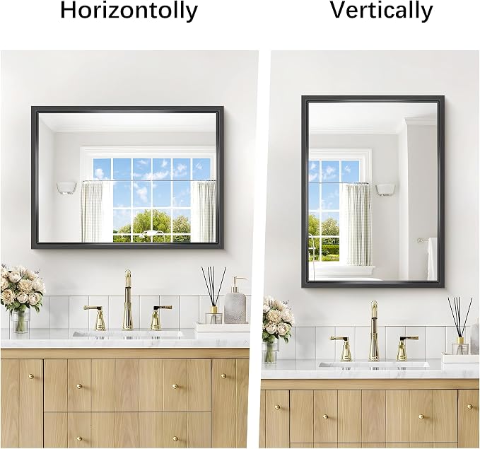18x24 Inch Black Bathroom Mirror, Brushed Black Rectangle Mirror - Image 3