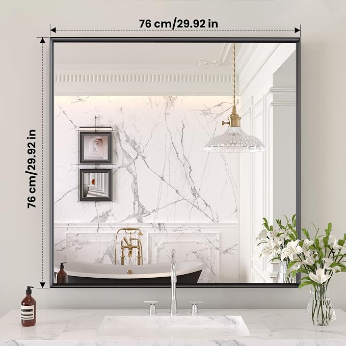 LOAAO Black Bathroom Mirror 30"X30" - Image 8