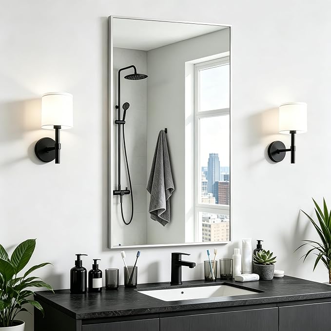 KOCUUY Silver Framed Mirror, HD Tempered Glass, Anti-Rust Frame, Modern Design by KOCUUY