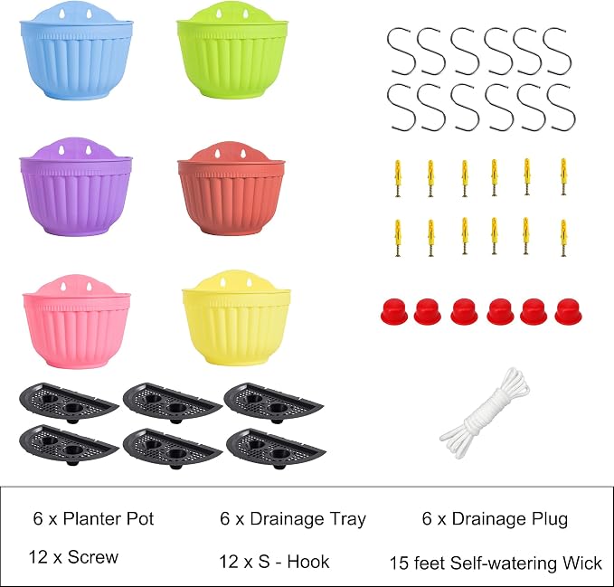 6 Pack Colorful Wall Hanging Planters - Image 3