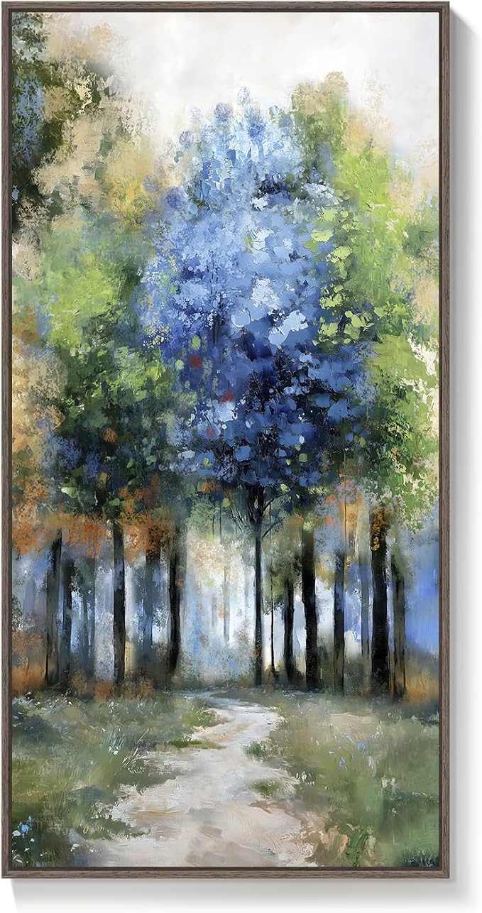 Framed Vertical Colorful Forest Living Room Wall Art, Large Tree & Path Picture - Image 9