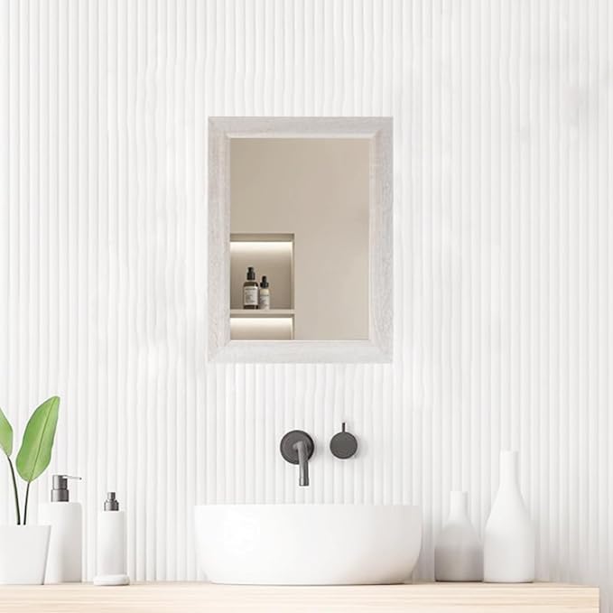 Small Rustic White Bathroom Mirror, 11.8x15.8inch Wooden Frame Rectangle Wall - Image 4