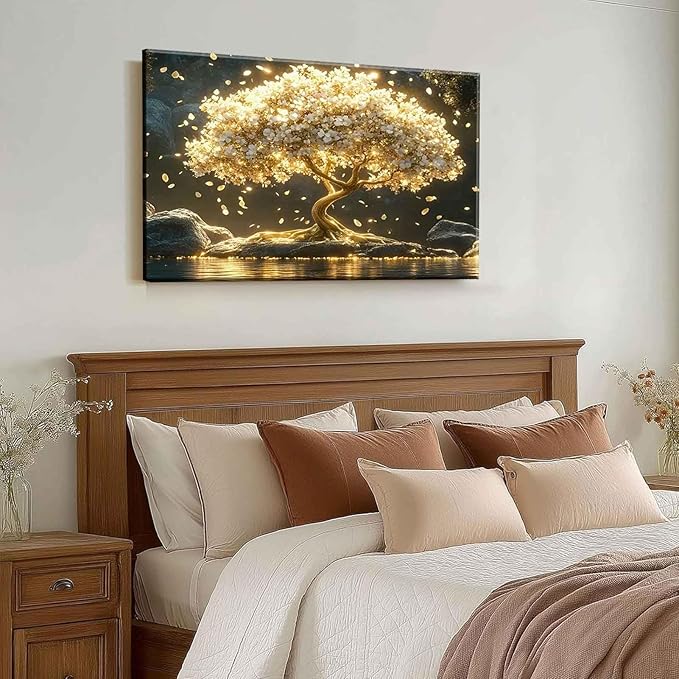 Large Tree of Life Canvas Wall Art Abstract Gold Tree Mountain Lake Decor - Image 5