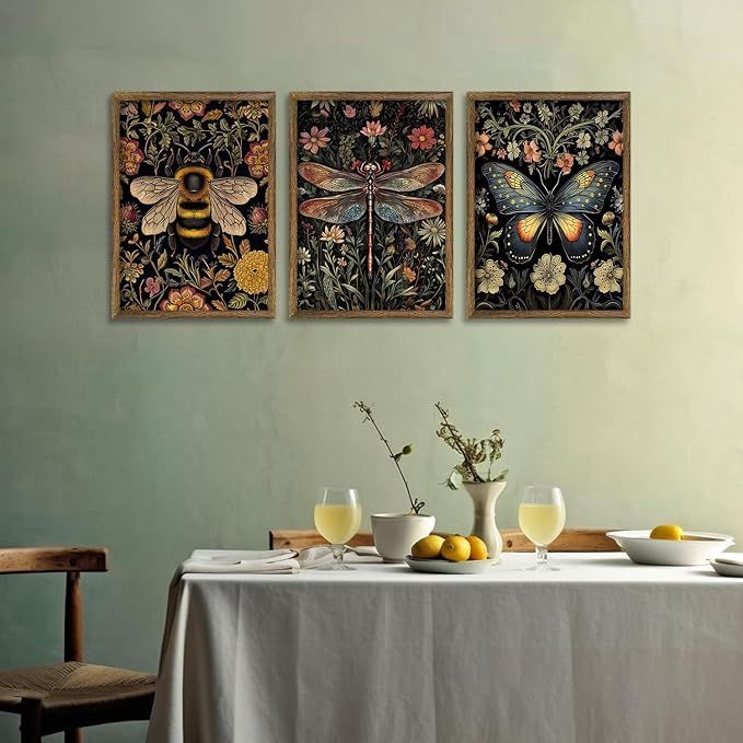 3 Pcs Framed Retro Insect Wall Art Decoration Paintings - Image 3