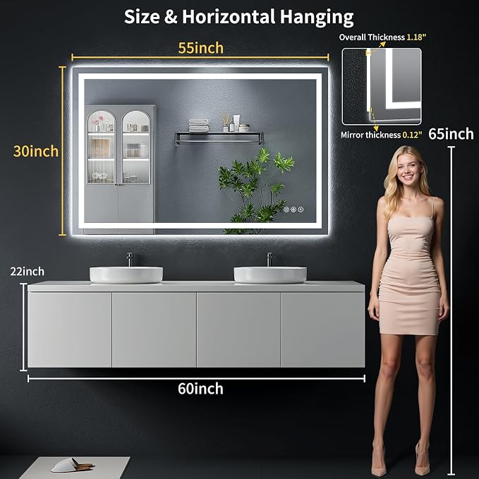 55"x36" LED Bathroom Mirror - Image 8