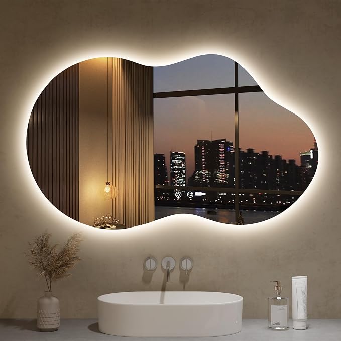 LOVESPEJO Irregular Backlit Mirror Bathroom 40x24 Inch, Asymmetrical Cloud LED by LOVESPEJO