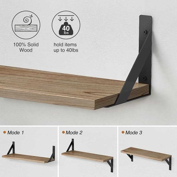 Forbena Wood Floating Shelves for Wall 24 inches Long, Large Bathroom Hanging - Image 7