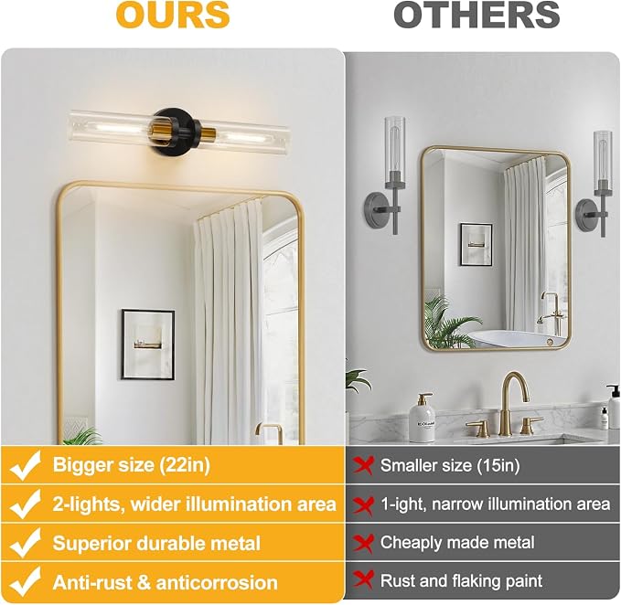Indoi Black and Gold Wall Sconce, Hardwired Bathroom Sconces Wall Lighting - Image 2