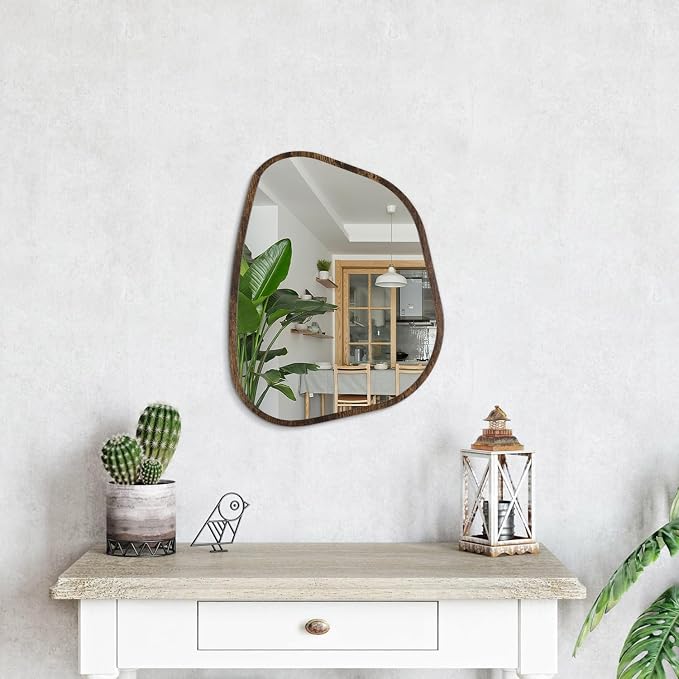 Asymmetrical Accent Mirror for Wall Irregular Oval Wood Frame Modern Unique - Image 4
