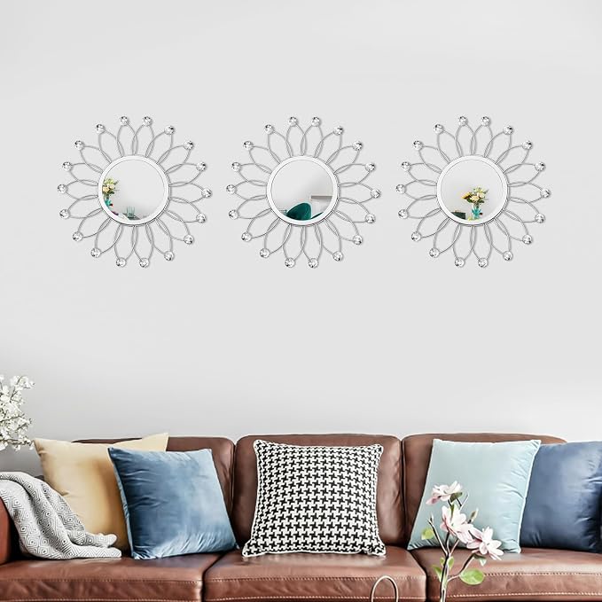 3 Pack Metal Mirrors for Wall Sunburst Wall Mirrors Home Décor Decorative - Image 5