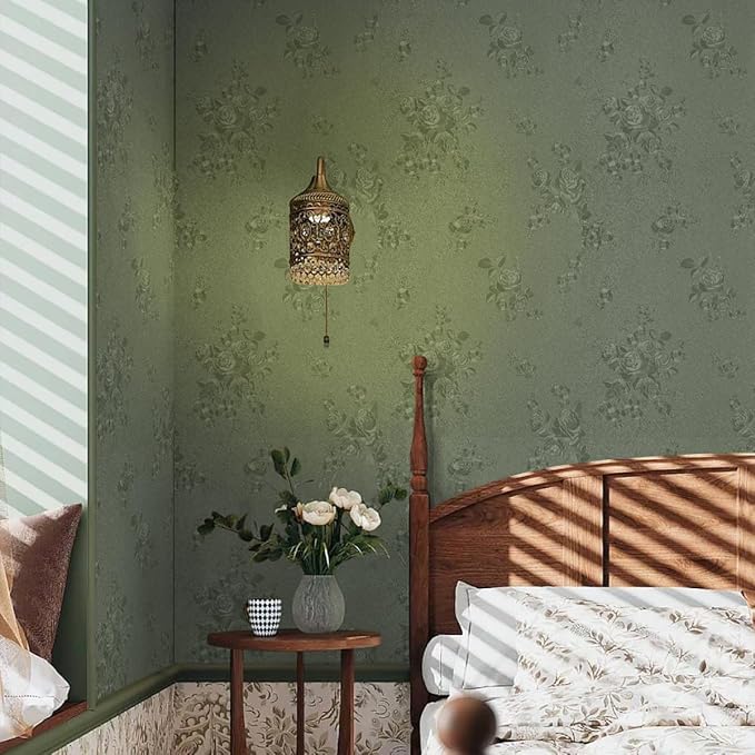 Green Flower Wallpaper Stick and Peel 17.7inch x 78.7inch Embossed Floral Stick - Image 3