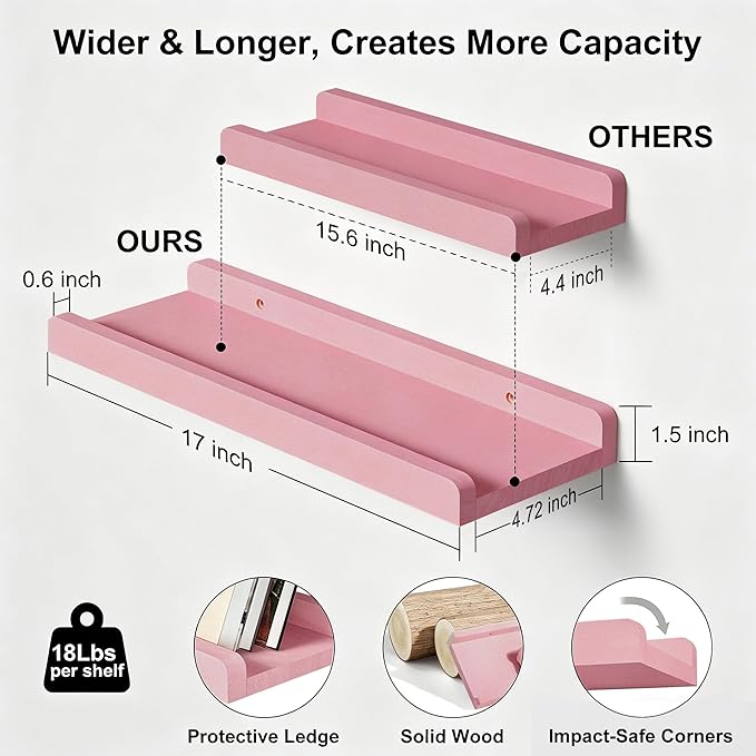 Love-KANKEI Floating Shelves Wall Mounted Set of 2, 17 Inch Rustic Wood Wall - Image 3