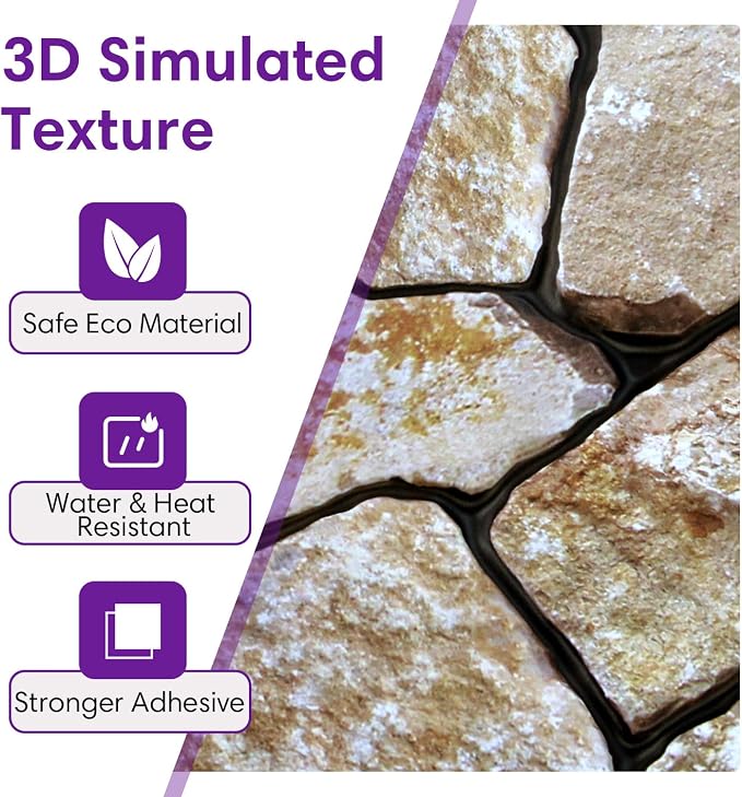 3D Peel and Stick Faux Stone Wall Panels 11.8" x 11.8" 10-Pack, Stone-Look Wall - Image 4
