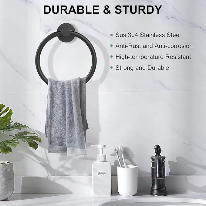 SetSail Towel Holder for Bathroom Wall Matte Black Towel Ring Stainless Steel - Image 2