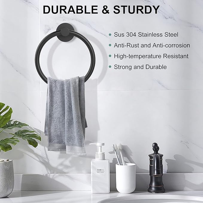 SetSail Towel Holder for Bathroom Wall Matte Black Towel Ring Stainless Steel - Image 2