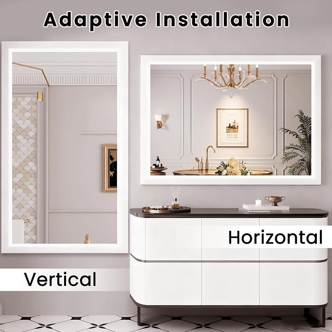 Amorho Bathroom Mirror, 55x40 Inch White Framed Bathroom Mirrors - Image 5