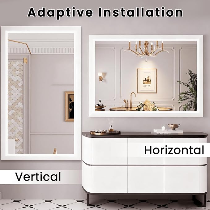 Amorho Bathroom Mirror, 50x36 Inch White Framed Bathroom Mirrors - Image 5