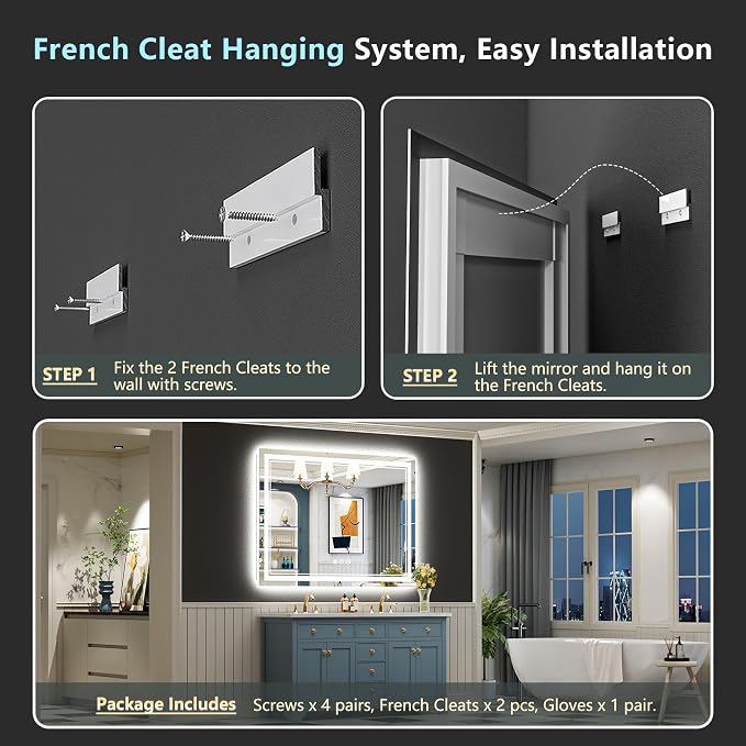 55x36 LED Bathroom Mirror with Lights, Backlit and Front Lit Anti-Fog Lighted - Image 9