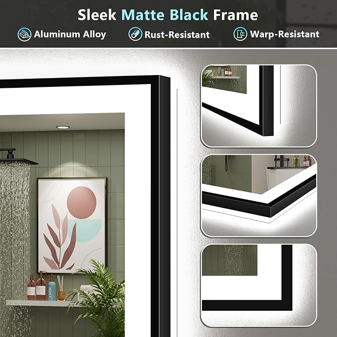40x30 Black Framed LED Bathroom Mirror - Image 9