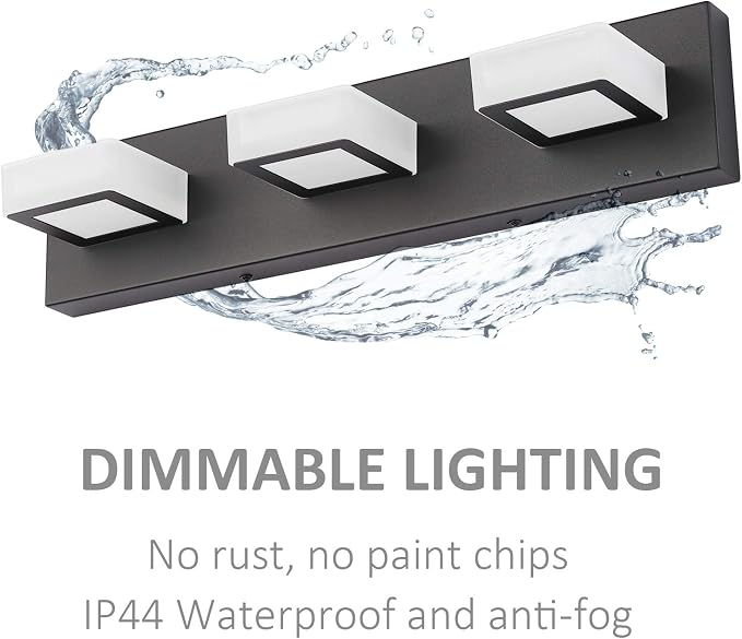 Ralbay 3 Light Dimmable Bathroom Vanity Light LED Modern Matte Black Vanity - Image 7