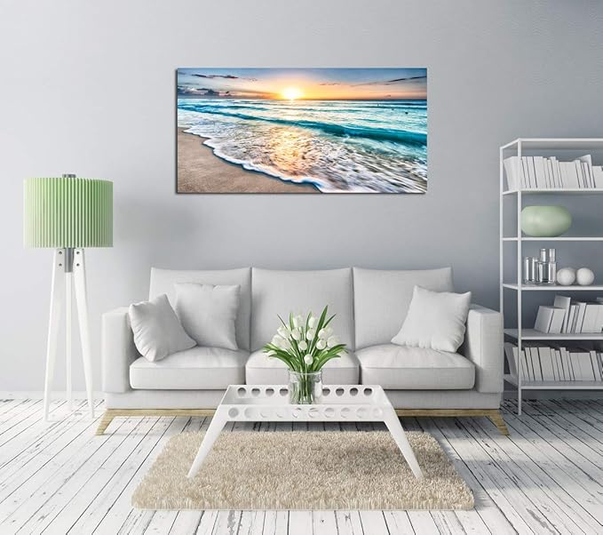 Baisuart S02250 Canvas Prints Wall Art Beach Sunset Ocean Waves Nature Pictures - Image 3
