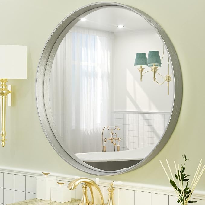 TETOTE Silver Round Mirror for Bathroom, 30 Inch Modern Circle Mirrors by TETOTE
