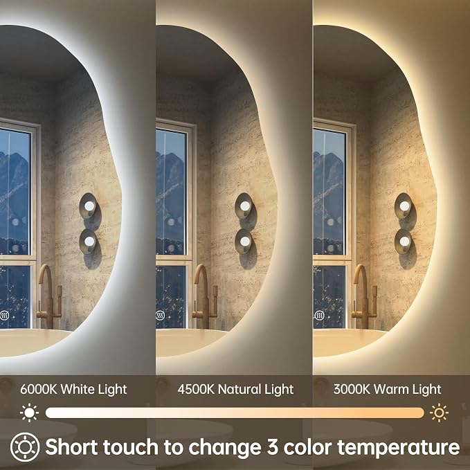 LOVESPEJO Irregular Backlit Mirror Bathroom 24x32 Inch, Asymmetrical LED - Image 5