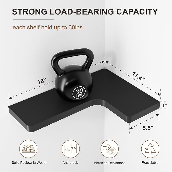 fuqing Corner Floating Shelves for Storage, Solid Wood, Wall Mount Wooden - Image 2