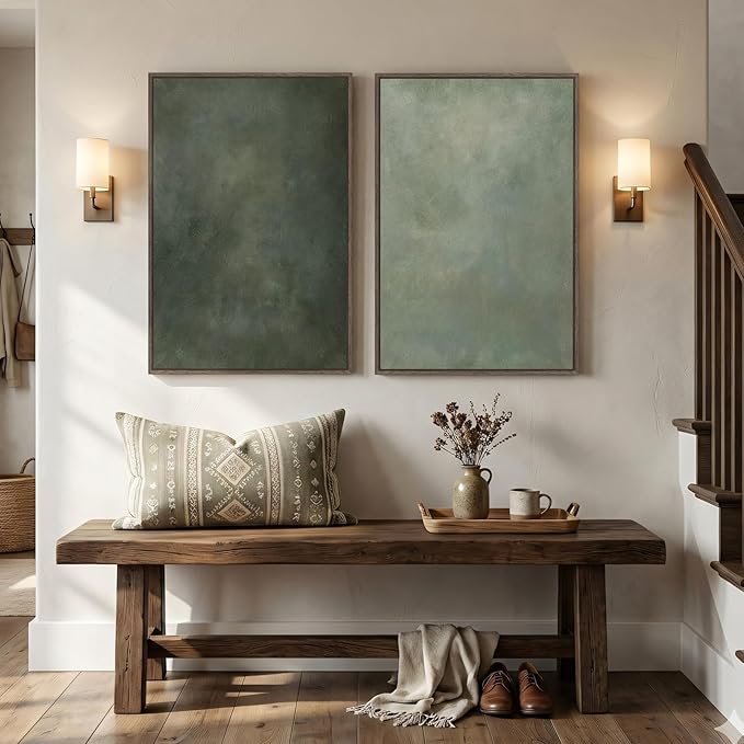 Large Framed Green Abstract Wall Art, 2 Piece Modern Canvas Art Prints Paintings - Image 2