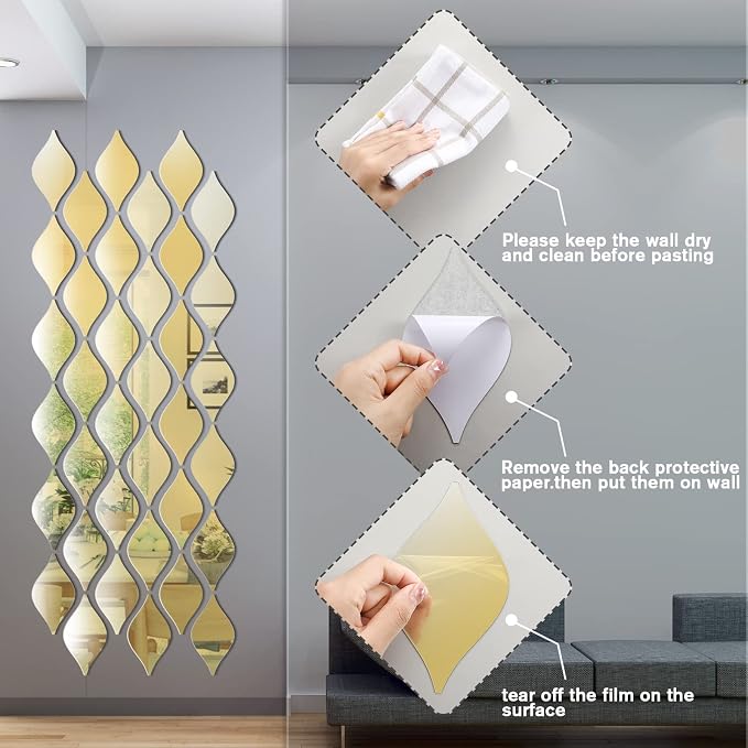 Weysat 30 Pcs Mirror Wall Stickers Decor Acrylic 3D Tear Drop Decorative - Image 2