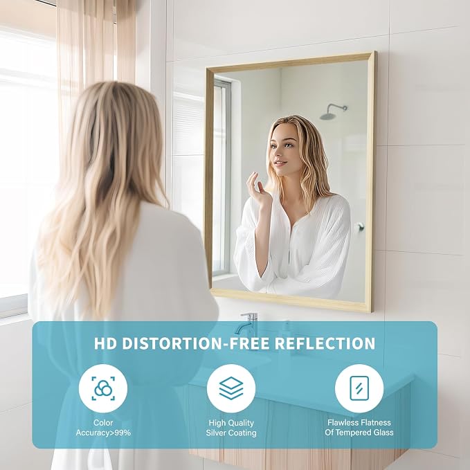 Oak Wood Effect Framed Wall Mirror, 22x30 Rectangle Mirror, Anti-desilvering - Image 3