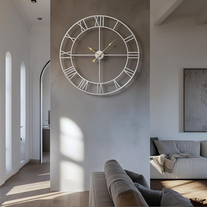 Cuspin 36 Inch Large Silver Wall Clock, Extra Large Silent Non Ticking Battery - Image 3