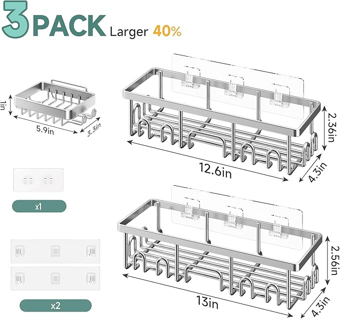 Veken Shower Caddy 3-Pack, Advanced Rustproof Design, No Drilling Adhesive - Image 4